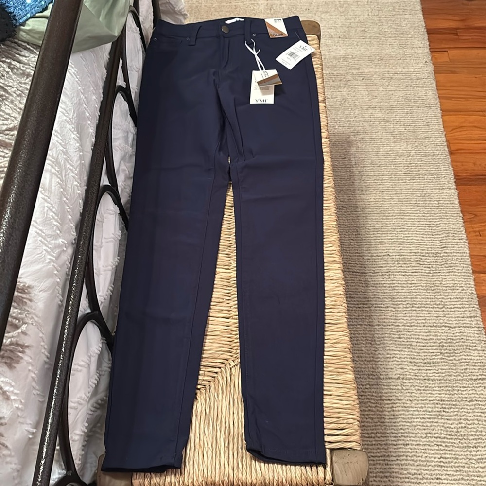 YMI Mid-Rise Skinny pants in navy.